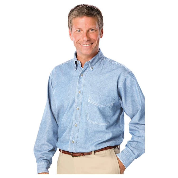 Blue Generation Men's 100% Cotton Denim Long Sleeve Shirt 1 Blue Generation Men's 100% Cotton Denim Long Sleeve Shirt