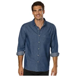 Blue Generation Men's 100% Cotton Untucked Denim Long Sleeve Shirt