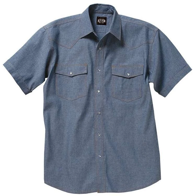 Key Pre-Washed Chambray Western Shirt, Short Sleeve 1 Key Pre-Washed Chambray Western Shirt, Short Sleeve
